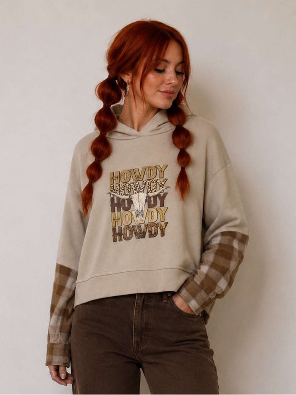 🤠 ZARA Upcycled “Howdy” Hoodie Sweatshirt Western Boho Cowgirl Style Size M